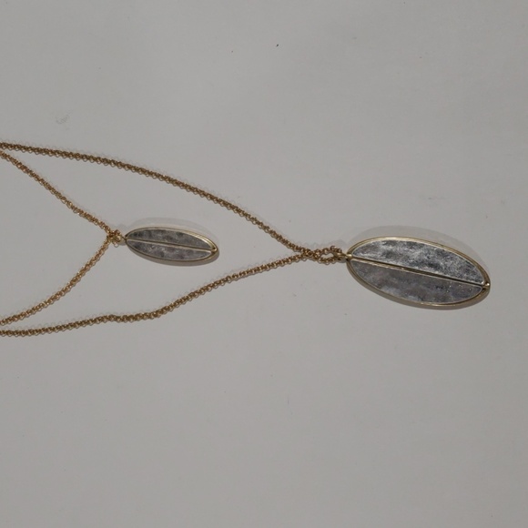 Layered Dual tone Double Pendant 34-inch Long Necklace - Women's Fashion Jewelry - Picture 8 of 8